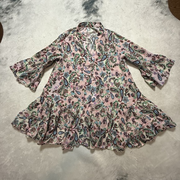 Tops - Goldenpoint Blouse Womens Size 8‎ Pink Multicolored Paisley Kimono 3/4 Sleeve